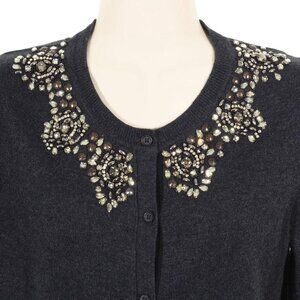 Loft Cardigan Women Small Formal Gray Embossed Beads Stones Jeweled Long Sleeve